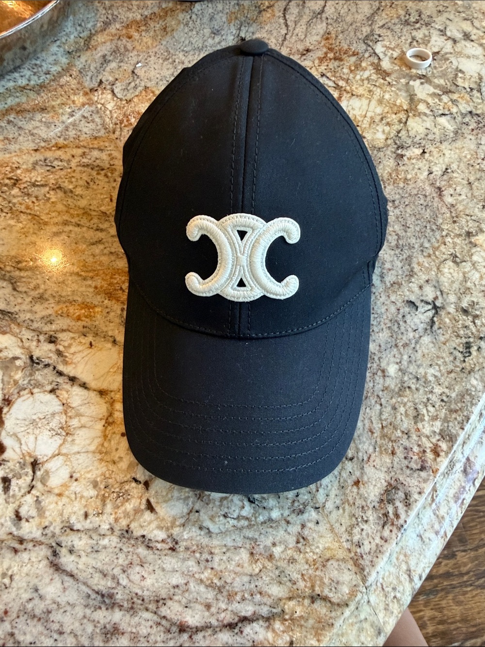 Celine Black Baseball Cap with White Embroidered Logo - Accessory